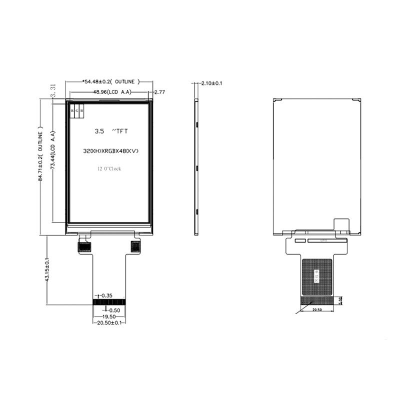 Polcd 320x480 Spi 3.5 インチ LCD ディスプレイ パネル 450cd/m2 コマーシャル用