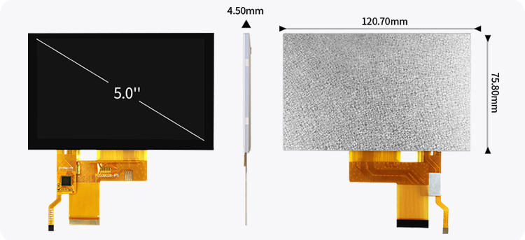 5インチ Tft Lcd 容量タッチ画面 高明るさ 800x480 解像度 Rgb インターフェイス Ips