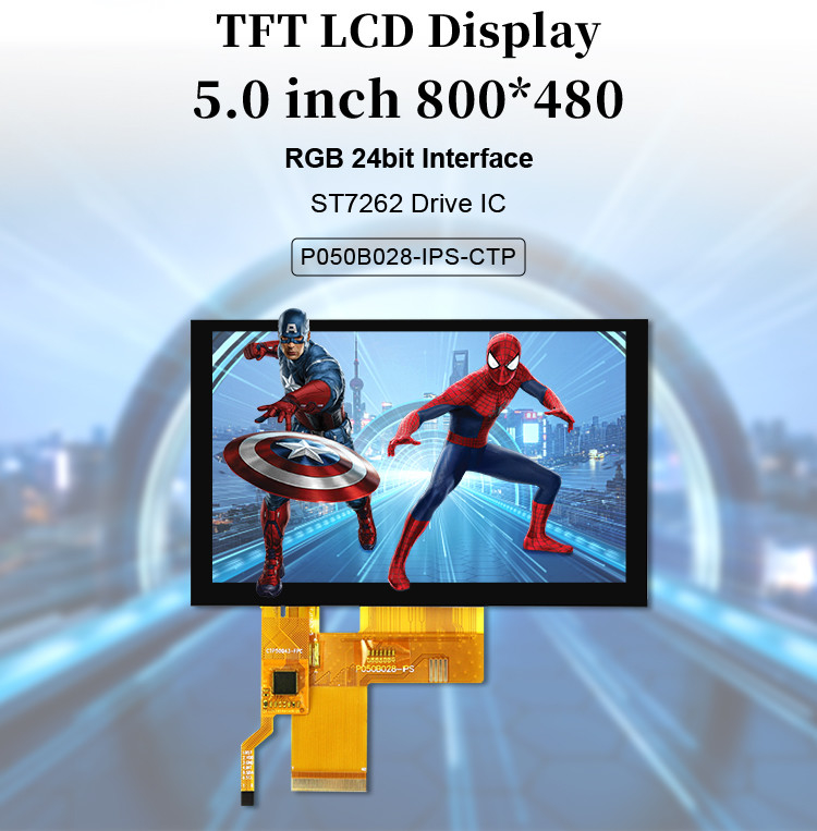 5インチ Tft Lcd 容量タッチ画面 高明るさ 800x480 解像度 Rgb インターフェイス Ips