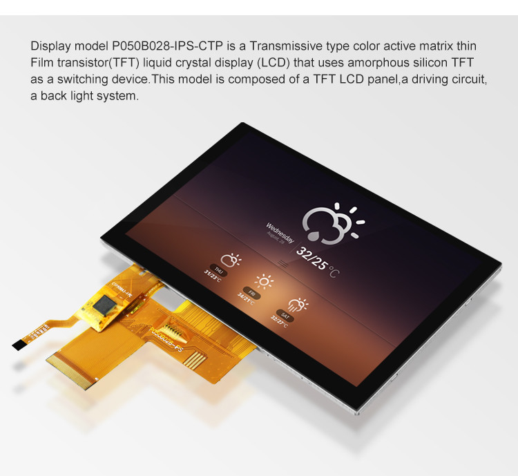 5インチ Tft Lcd 容量タッチ画面 高明るさ 800x480 解像度 Rgb インターフェイス Ips