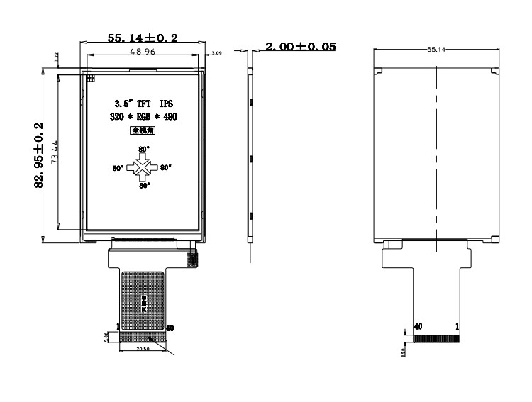 320x480 3.5 インチ Tft Lcd ディスプレイ 18 ビット パラレル Rgb インターフェイス 小サイズ
