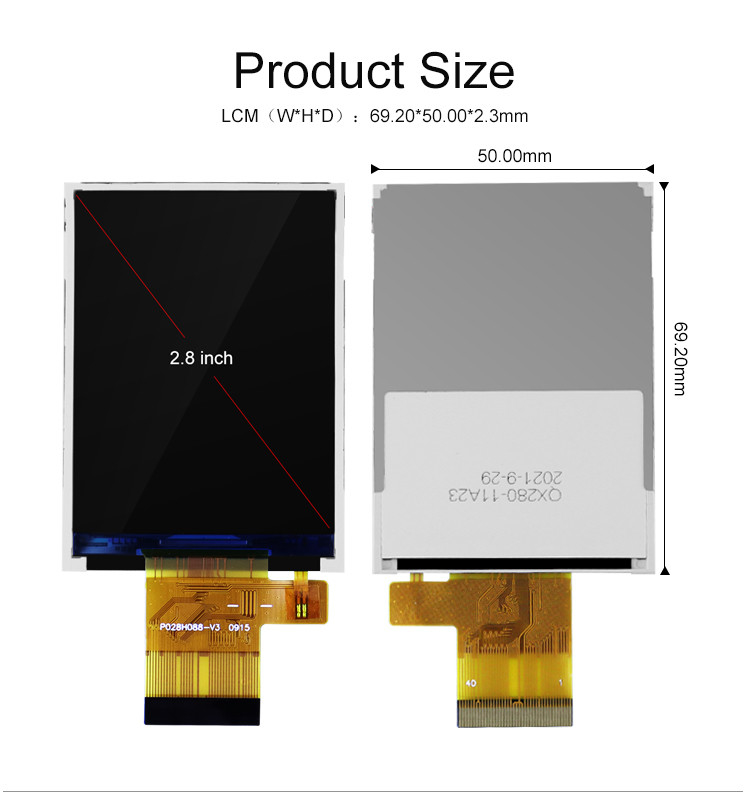 Polcd カラー 265K 2.8インチ TFT モジュール 57.6mm 通常白 SPI インターフェース Lcd tft モジュール
