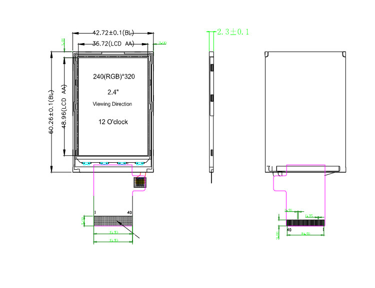 Polcd ST7789V 2.4 インチ Tft ディスプレイ 12 0'CLOCK 240x320 Tft LCD パネルスクリーン