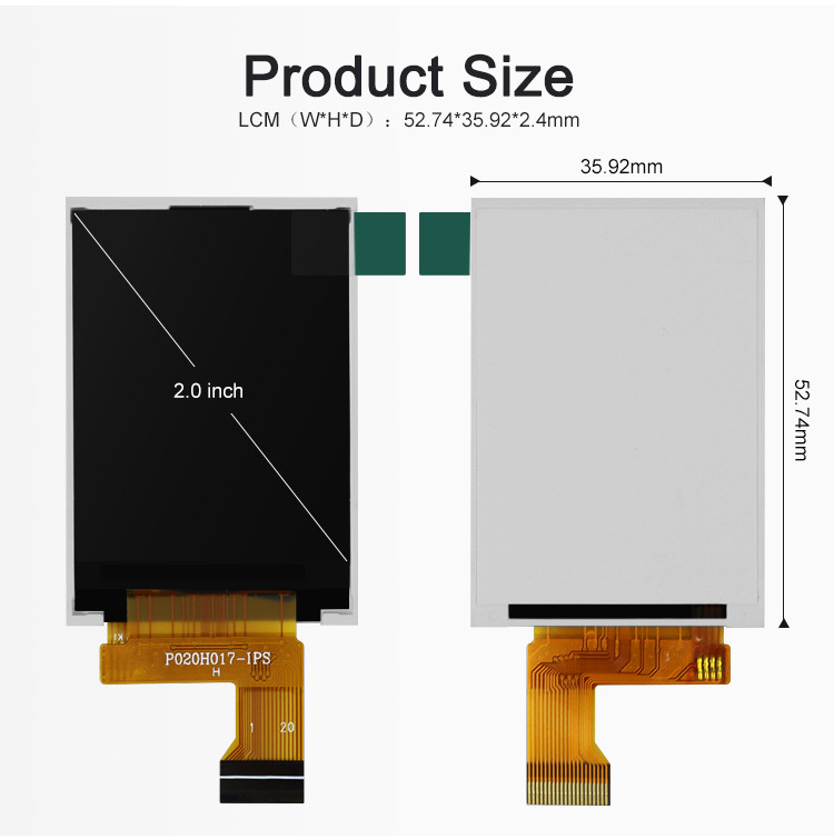 Polcd MCU 8 ビット 2 インチ TFT ディスプレイ 30.6mm IPS TFT LCD ディスプレイ