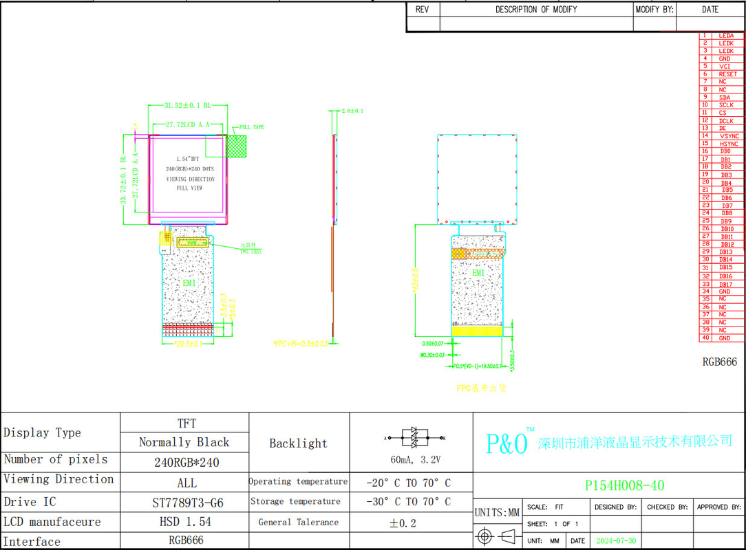 Polcd 1.54 インチ IPS TN マイクロ TFT LCD モジュール LED バックライト 240x240 ST7789T3 ドライバー IC LCD ディスプレイ画面