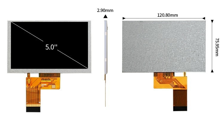 Polcd 5.0 インチ TFT LCD パネル 800*480 解像度 500nits RGB インターフェース 5