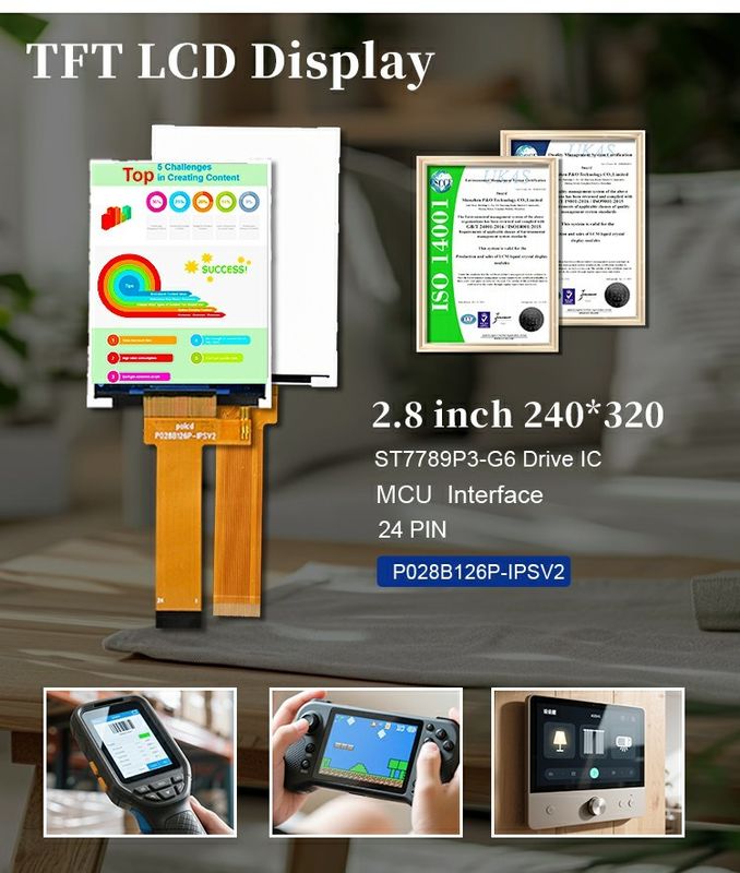 Polcd 2.8 インチ LCDスクリーン 240x320 MCU インターフェイス ワイドビューアングル TFT トランスフレクティブ LCD モジュール ST7789P3-G6