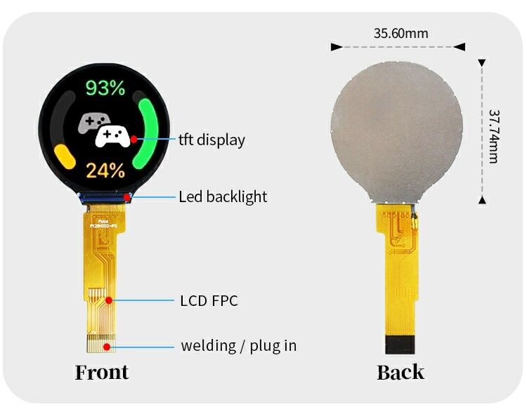 Polcd 1.28インチ 1.28インチ 丸い色 円形 TFTディスプレイ 240x240 LCD GC9A01 ドライバー IPS LCD モジュール