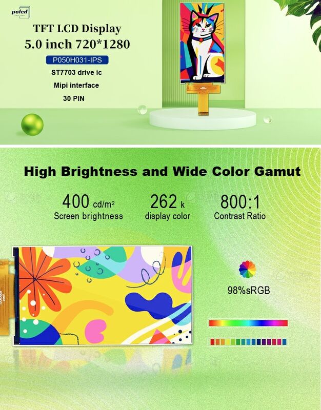 Polcd 5インチ TFT モジュール 縦画面 720x1280 ミピインターフェイス ST7703 IPS LCD画面