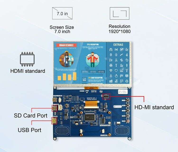 Polcd 高明るさ 7 インチ 1024x600 RGB LCD ドライブボード RTD2281 産業用屋外ディスプレイ用のオーディオスピーカー