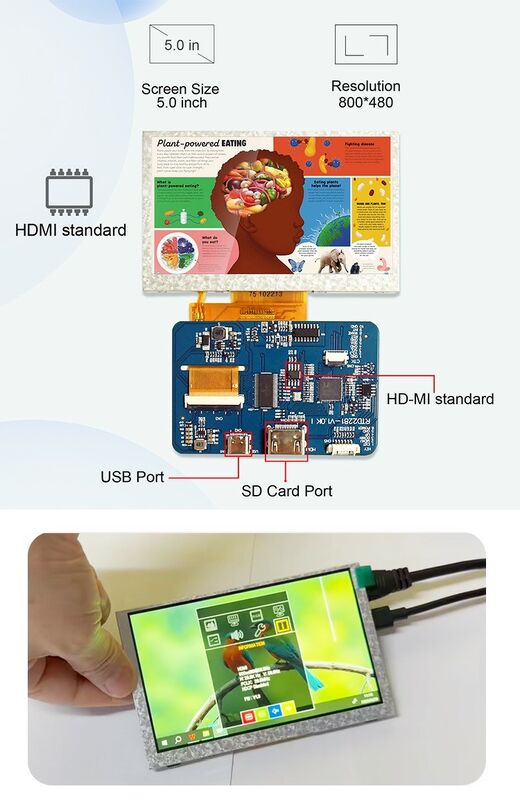 Polcd 工業グレード 4.3 5インチ LCD ディスプレイ モジュール 800x480 解像度 H-DM-I インターフェイス ドライバーボード