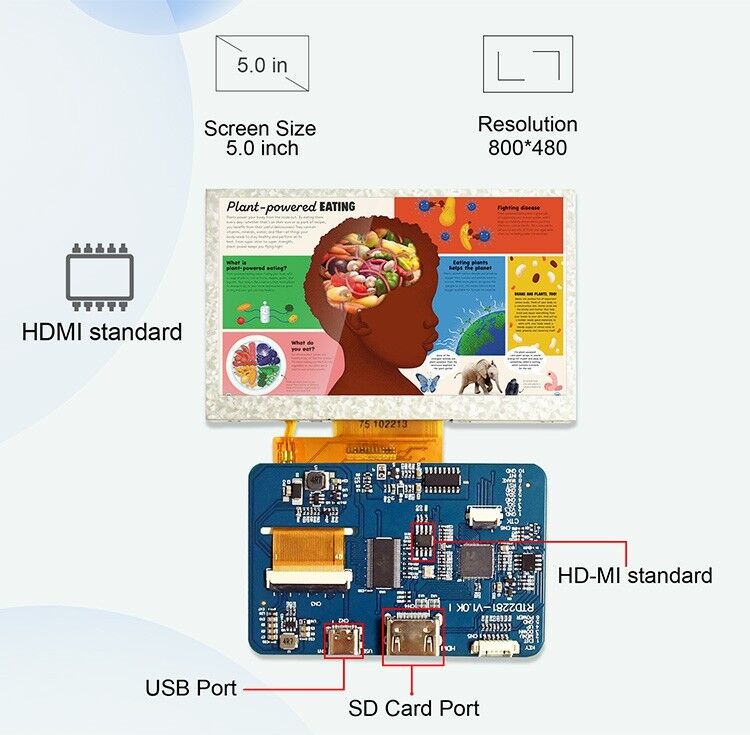 Polcd RTD2281 LCD ドライバーボード 5 4.3 インチ HDM-I 800x480 タッチスクリーン TFT ディスプレイモジュール Raspberry Pi 用