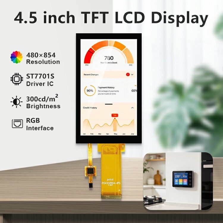 ポルクド 4.5インチ TFT LCDパネル 480*854解像度 静電容量式タッチスクリーン 40ピン LCDカラーディスプレイ