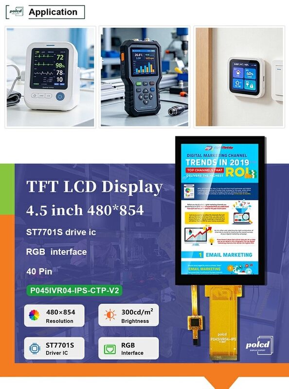 4.5インチIPS LCD 480x854 RGBインターフェースST7701S TFT LCDディスプレイ（静電容量式タッチパネル付き）