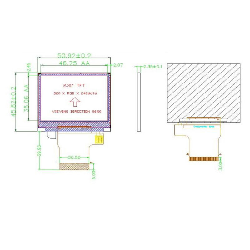 Polcd 8080 MCU 16 ビット 320 x 240 ディスプレイ ILI9342C 医療用 LCD ディスプレイ 300 Nit