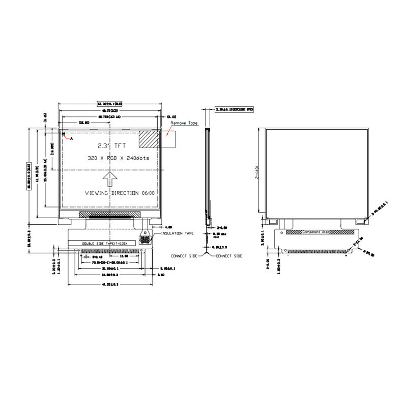 Polcd ILI9342C 2.31 インチ LCD 8080 MCU 16 ビット 320x240 LCD ディスプレイ 300 Nit