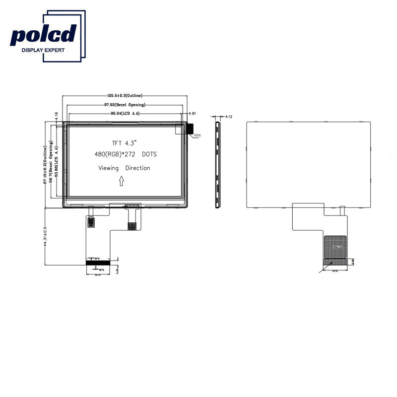 Polcd 4.3 インチ 480x272 Tft LCD ディスプレイ RGB 24 ビット タッチ スクリーン LCD ディスプレイ